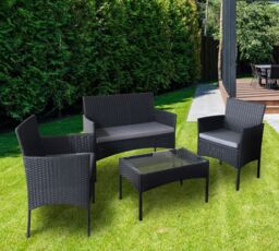 MCC Direct Rattan Furniture Garden Table, Chair & Sofa Set Roger in Black - thumbnail 1