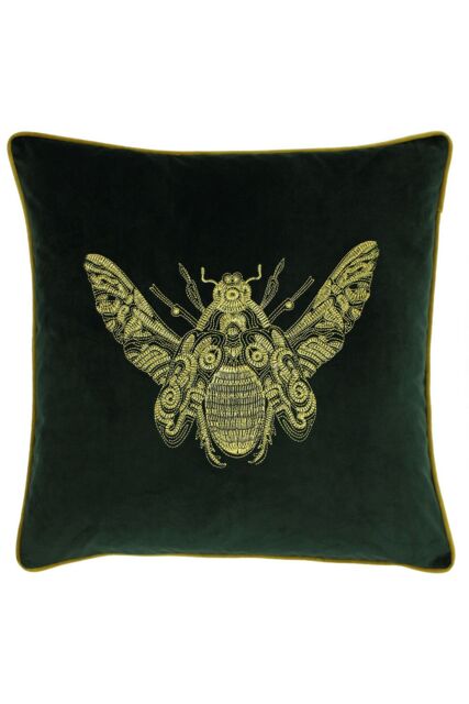 Paoletti Cerana Embroidered Bee Velvet Cushion in Emerald - Size: 50 cm x 50 cm - image 1