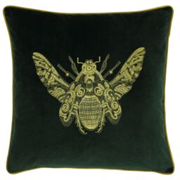 Paoletti Cerana Embroidered Bee Velvet Cushion in Emerald - Size: 50 cm x 50 cm - thumbnail 2