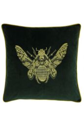 Paoletti Cerana Embroidered Bee Velvet Cushion in Emerald - Size: 50 cm x 50 cm - thumbnail 1