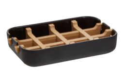 Orsina Modern Grey Bamboo Soap Dish, Minimalist Draining Soap Tray With Removable Insert, Bathroom Soap Holder in Black - thumbnail 2