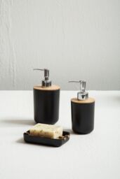 Orsina Modern Grey Bamboo Soap Dish, Minimalist Draining Soap Tray With Removable Insert, Bathroom Soap Holder in Black - thumbnail 4