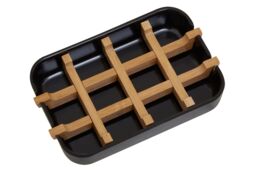 Orsina Modern Grey Bamboo Soap Dish, Minimalist Draining Soap Tray With Removable Insert, Bathroom Soap Holder in Black - thumbnail 3