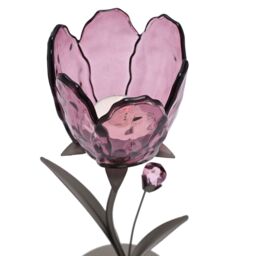 Hestia Single Stem Candle Holder With Plum Glass On Taupe Base in Grey - thumbnail 3