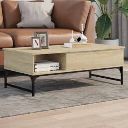 Berkfield Home Coffee Table Sonoma Oak 100x50x35 cm Engineered Wood & Metal in Light Tan - Size: 100 x 50 x 35 cm - thumbnail 2