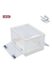 Living and Home 3 Pack Collapsible Storage Box Medium Stackable Clear Plastic Storage Box Organizer in White - thumbnail 4