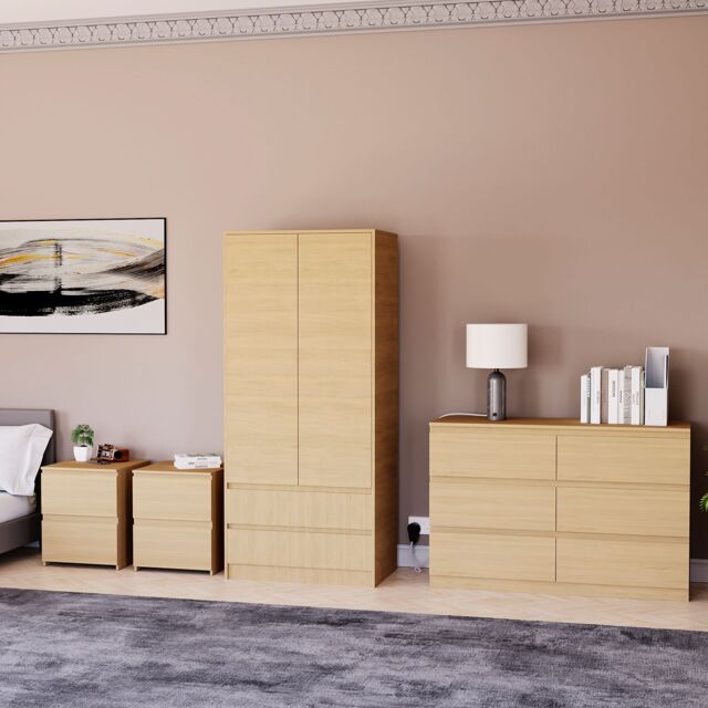 Home Discount Vida Designs Denver 4Pc Bedroom Set(2 Bedside, 6 Drawer Chest, Wardrobe) in Brown - image 1