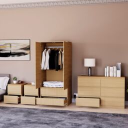 Home Discount Vida Designs Denver 4Pc Bedroom Set(2 Bedside, 6 Drawer Chest, Wardrobe) in Brown - thumbnail 5