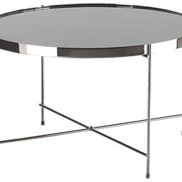 Wyld and Coco Round Coffee Table - Black Tempered Glass Top Silver Metal Legs 63cm - thumbnail 2