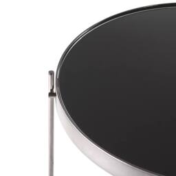 Wyld and Coco Round Coffee Table - Black Tempered Glass Top Silver Metal Legs 63cm - thumbnail 4