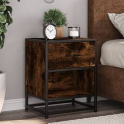 Berkfield Home Bedside Cabinet Smoked Oak 40x31x50 cm Engineered Wood in Brown - Size: 40 x 31 x 50 cm - thumbnail 2