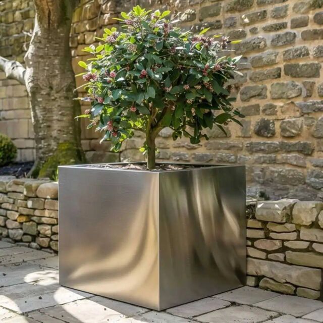 Woven Wood 60cm Zinc Galvanised Silver Square Garden Planter - image 1