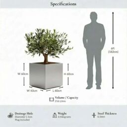 Woven Wood 60cm Zinc Galvanised Silver Square Garden Planter - thumbnail 7
