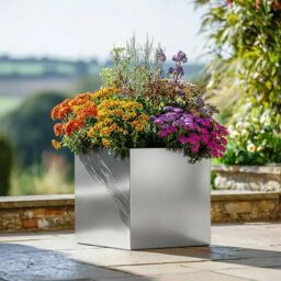 Woven Wood 60cm Zinc Galvanised Silver Square Garden Planter - thumbnail 6