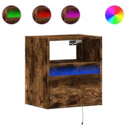 Berkfield Home TV Wall Cabinet with LED Lights Smoked Oak 41x31x45 cm in Brown - Size: 41 x 31 x 45 cm - thumbnail 3
