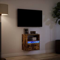 Berkfield Home TV Wall Cabinet with LED Lights Smoked Oak 41x31x45 cm in Brown - Size: 41 x 31 x 45 cm - thumbnail 5