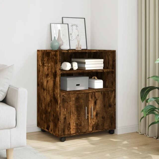 Berkfield Home Rolling Cabinet Smoked Oak 60x48x81 cm Engineered Wood in Brown - Size: 60 x 48 x 81 cm - image 1