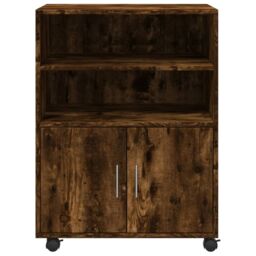 Berkfield Home Rolling Cabinet Smoked Oak 60x48x81 cm Engineered Wood in Brown - Size: 60 x 48 x 81 cm - thumbnail 4