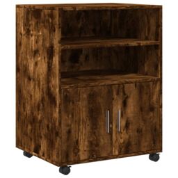 Berkfield Home Rolling Cabinet Smoked Oak 60x48x81 cm Engineered Wood in Brown - Size: 60 x 48 x 81 cm - thumbnail 2