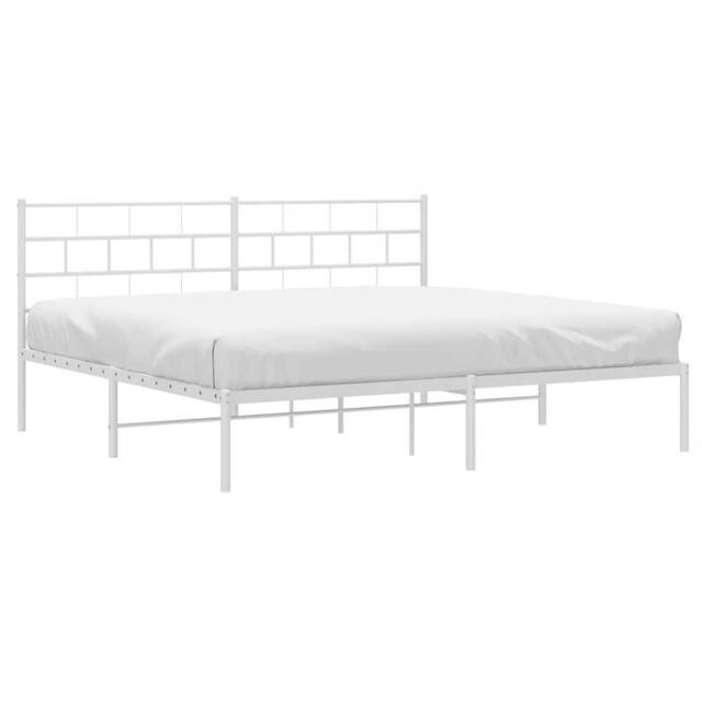 Berkfield Home Metal Bed Frame with Headboard White 193x203 cm - image 1