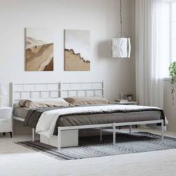 Berkfield Home Metal Bed Frame with Headboard White 193x203 cm - thumbnail 2