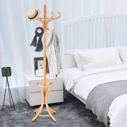 NESTLUNE Free Standing Natural Wooden Coat Rack Hat Hanger in Brown - Size: 1000mm - thumbnail 3