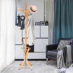 NESTLUNE Free Standing Natural Wooden Coat Rack Hat Hanger in Brown - Size: 1000mm - thumbnail 4