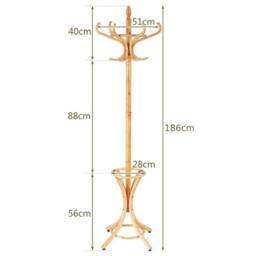 NESTLUNE Free Standing Natural Wooden Coat Rack Hat Hanger in Brown - Size: 1000mm - thumbnail 2