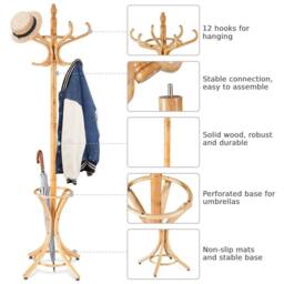 NESTLUNE Free Standing Natural Wooden Coat Rack Hat Hanger in Brown - Size: 1000mm - thumbnail 5