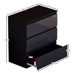 Home Discount Vida Designs Glinton 'HIGH GLOSS 3 Drawer Chest of Drawers' Storage Bedroom Furniture in Black - thumbnail 3