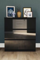 Home Discount Vida Designs Glinton 'HIGH GLOSS 3 Drawer Chest of Drawers' Storage Bedroom Furniture in Black - thumbnail 4