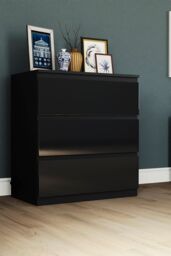 Home Discount Vida Designs Glinton 'HIGH GLOSS 3 Drawer Chest of Drawers' Storage Bedroom Furniture in Black