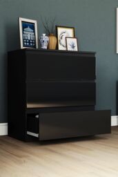 Home Discount Vida Designs Glinton 'HIGH GLOSS 3 Drawer Chest of Drawers' Storage Bedroom Furniture in Black - thumbnail 2