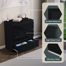 Home Discount Vida Designs Glinton 'HIGH GLOSS 3 Drawer Chest of Drawers' Storage Bedroom Furniture in Black - thumbnail 7