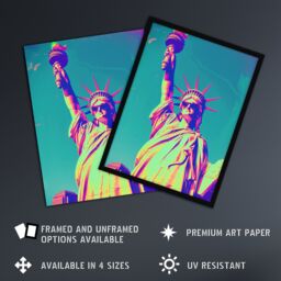 "Artery8 Wall Art Print Statue of Liberty Sunglasses Vibrant Neon Design Poster in Blue - Size: W12"" x H16""" - thumbnail 2