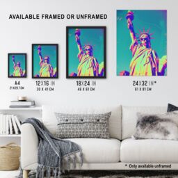 "Artery8 Wall Art Print Statue of Liberty Sunglasses Vibrant Neon Design Poster in Blue - Size: W12"" x H16""" - thumbnail 3