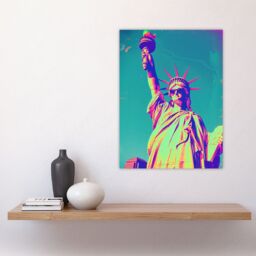 "Artery8 Wall Art Print Statue of Liberty Sunglasses Vibrant Neon Design Poster in Blue - Size: W12"" x H16""" - thumbnail 4