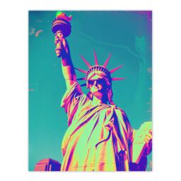 "Artery8 Wall Art Print Statue of Liberty Sunglasses Vibrant Neon Design Poster in Blue - Size: W12"" x H16""" - thumbnail 1