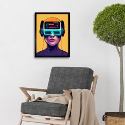"Artery8 Wall Art Print The Gamer Streaming VR Headset Retro Futurist Kids Art Framed in Black - Size: W12"" x H16""" - thumbnail 2