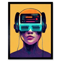 "Artery8 Wall Art Print The Gamer Streaming VR Headset Retro Futurist Kids Art Framed in Black - Size: W12"" x H16""" - thumbnail 1