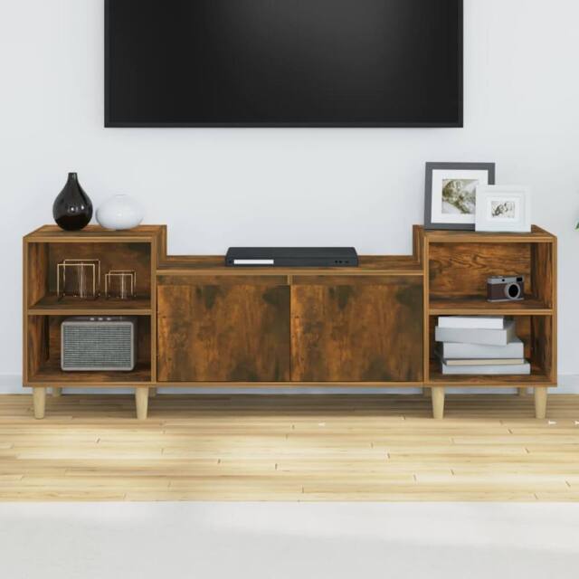 Berkfield Home TV Cabinet Smoked Oak 160x35x55 cm Engineered Wood in Brown - Size: 160 x 35 x 55 cm - image 1