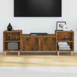 Berkfield Home TV Cabinet Smoked Oak 160x35x55 cm Engineered Wood in Brown - Size: 160 x 35 x 55 cm - thumbnail 1