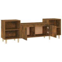 Berkfield Home TV Cabinet Smoked Oak 160x35x55 cm Engineered Wood in Brown - Size: 160 x 35 x 55 cm - thumbnail 7