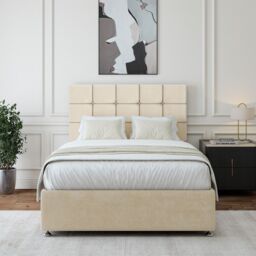 Bedmaster Luxury Velvet Divan Base & Square Headboard in Natural - Size: Double - thumbnail 1