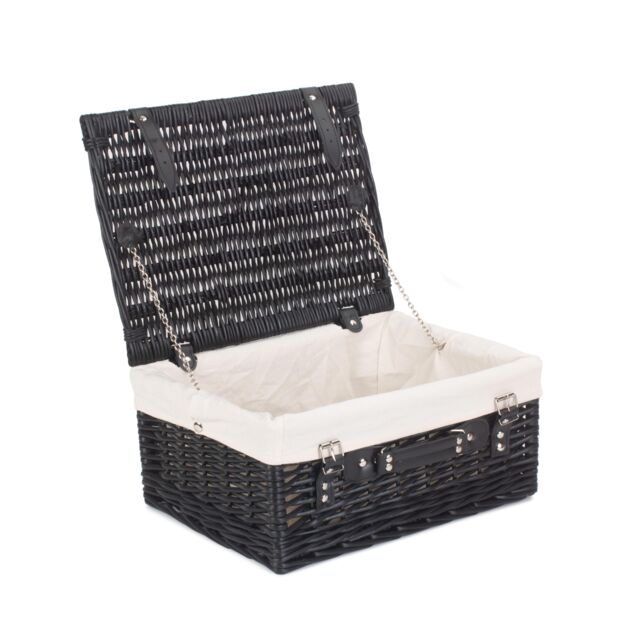 Red Hamper Wicker 41cm Empty Black Willow Picnic Basket With White Lining - image 1