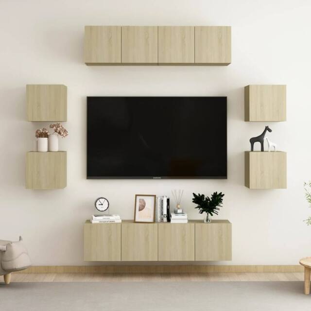 Berkfield Home 8 Piece TV Cabinet Set Sonoma Oak Engineered Wood in Brown - image 1