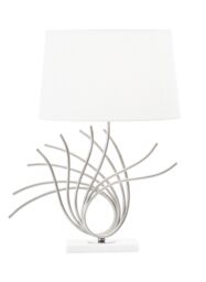 Orsina Brushed Chrome Spoke Table Lamp, Sculptural Chrome Base With White Linen Shade, Modern Decorative Table Light - thumbnail 4