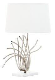 Orsina Brushed Chrome Spoke Table Lamp, Sculptural Chrome Base With White Linen Shade, Modern Decorative Table Light - thumbnail 3
