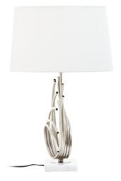 Orsina Brushed Chrome Spoke Table Lamp, Sculptural Chrome Base With White Linen Shade, Modern Decorative Table Light - thumbnail 2