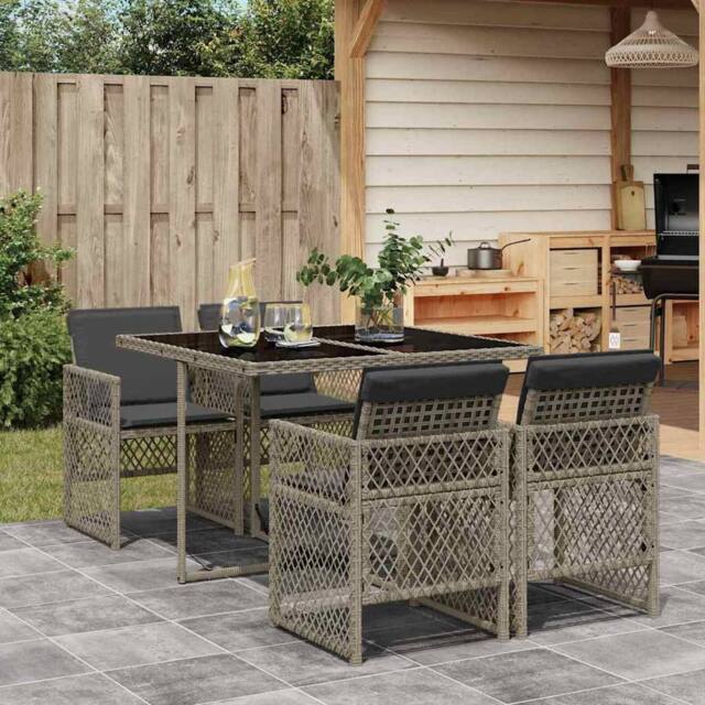 Berkfield Home 5 Piece Garden Dining Set with Cushions Grey Poly Rattan - image 1